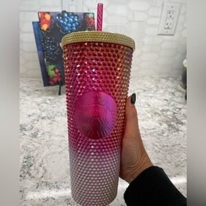 Starbucks 2024 Ruby Iridescent White & Gold Gradient Studded Bling Tumbler. NWT!
